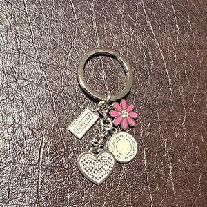 Coach Silver-Tone Keyring with Pink Daisy and Heart Charms